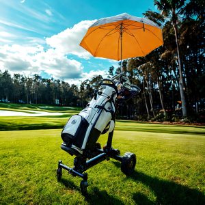 Electric Golf Cart with Remote Control, Auto-Follow Golf Push Cart Caddy, All Terrain Foldable Portable Trolley Golf Cart