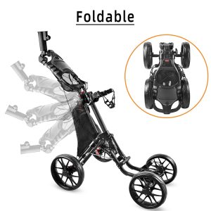 Foldable Golf Push Cart for Golf Bag, Portable 3 Wheel Golf Cart Trolley with Storage and Foot Brake
