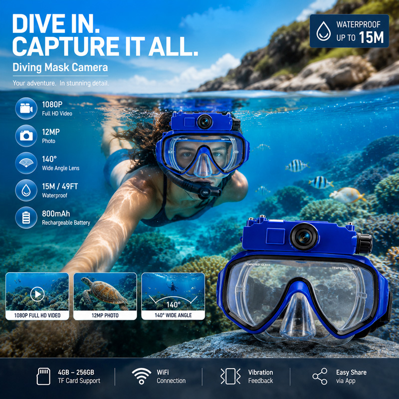 Underwater Video Camera Mask, Professional Diving Camera Gear, Waterproof HD Action Camera - Image 6